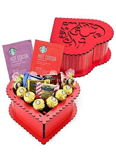 Red Heart Shape MDF Box with Assortment Chocolate Variety